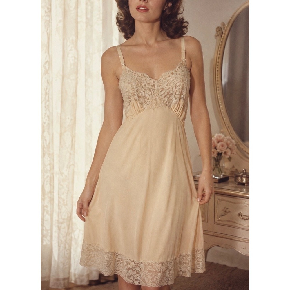 VINTAGE 60s CARESS Lace Slip Nightgown Vanity Fair Lingerie Dress